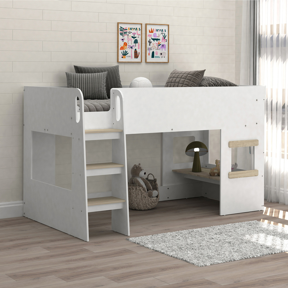 Kidsaw White and Oak Mid Sleeper Cabin Bed with Under Desk Image 8