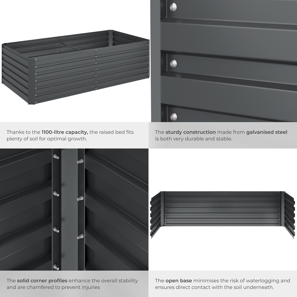 tectake Galvanised Steel Raised Garden Bed 1100L 200 x 80 x 56cm Image 4