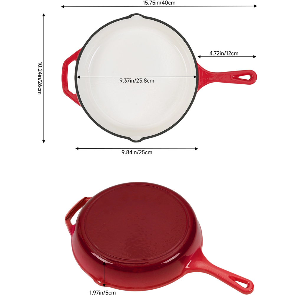 Living and Home 26cm Red Enamelled Cast Iron Round Skillet Image 8
