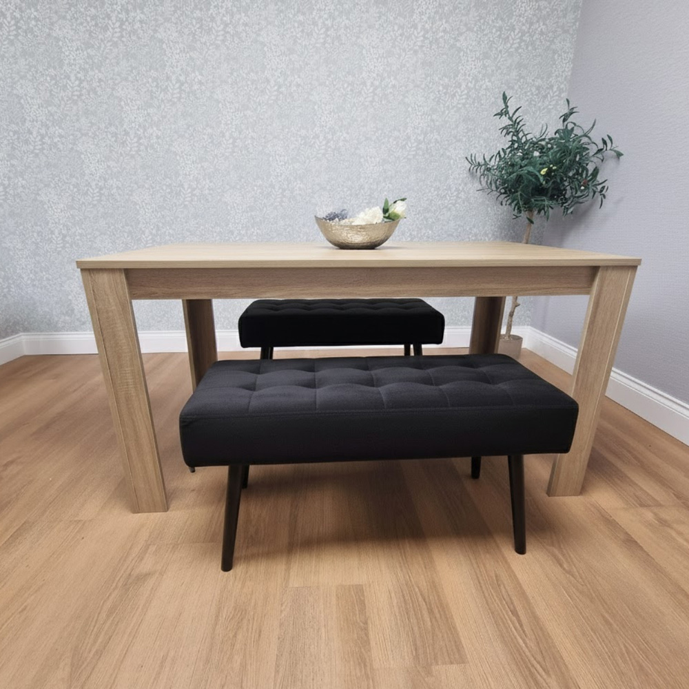 Portland 2 Seater Velvet Wooden Dining Bench Set Oak Effect and Black Image 5