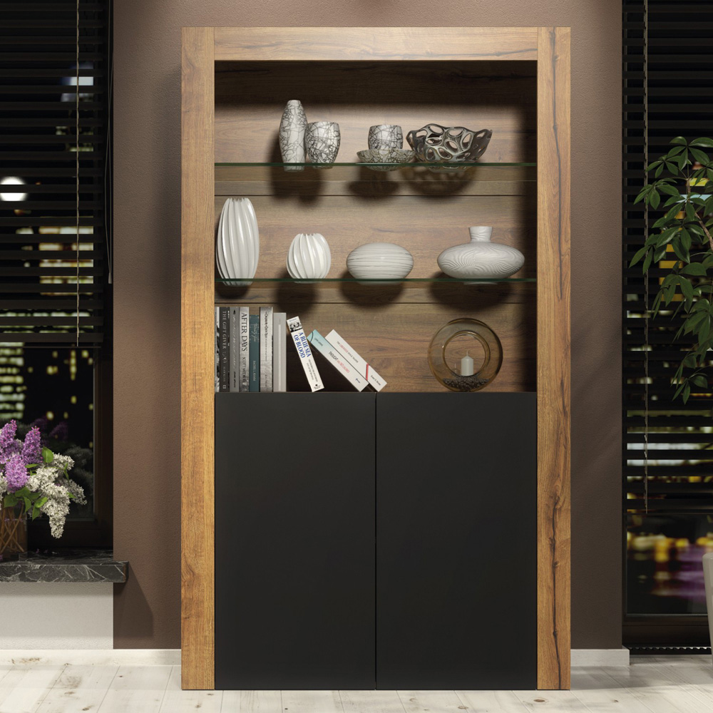 Creative Furniture Spectrum Dark Oak and Black Matte 2 Door 3 Shelf Display Cabinet Image 3