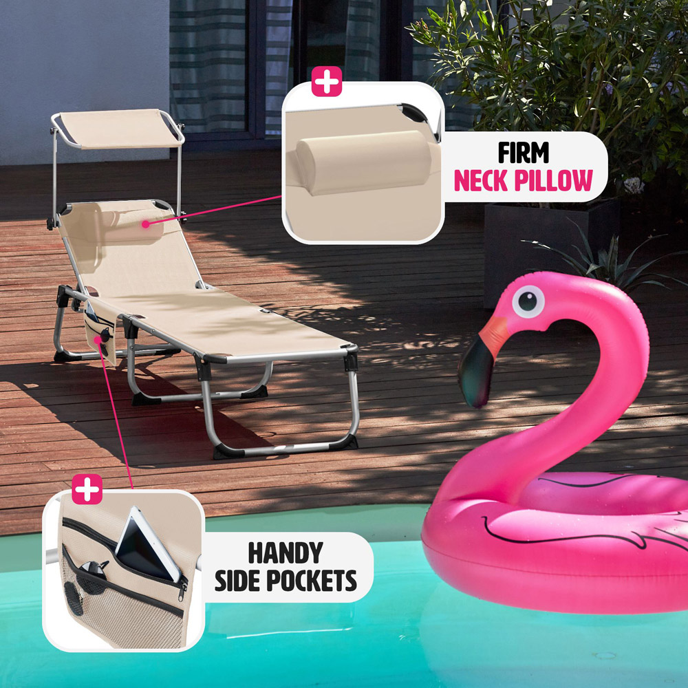 tectake Aurelie Beige Foldable and Adjustable Sun Lounger with Headrest Image 8
