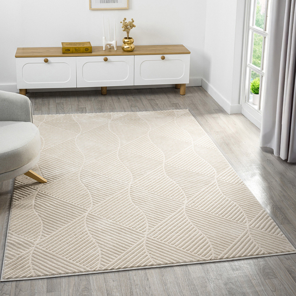 Desire Rugs Vellure Cream Metallic Sheen Pyramid Design Rug 120 x 170cm Image 5