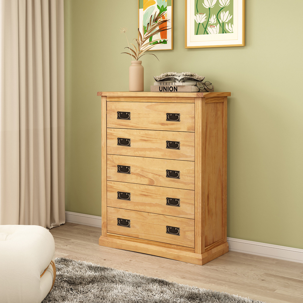 Cabinet Bits Lucca 5 Drawer Brown Brass Drop Handle Chest of Drawers Image 8