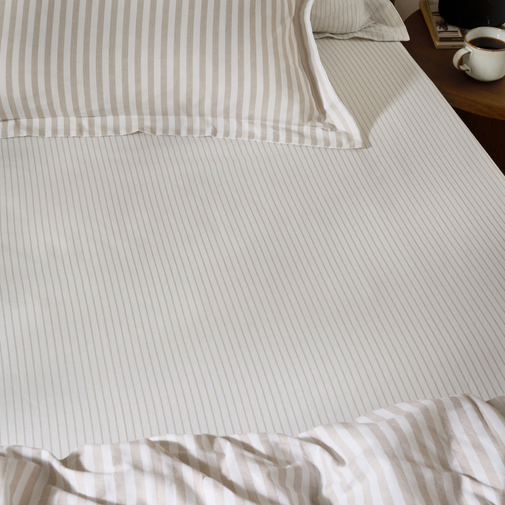 Yard Hebden Natural Super King Size Narrow Stripe Cotton Fitted Sheet Image 2