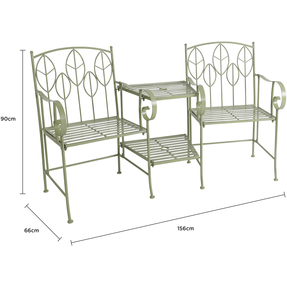 Charles Bentley 2 Seater Sage Green Rustic Metal Leaf Pattern Garden Companion Seat Image 9