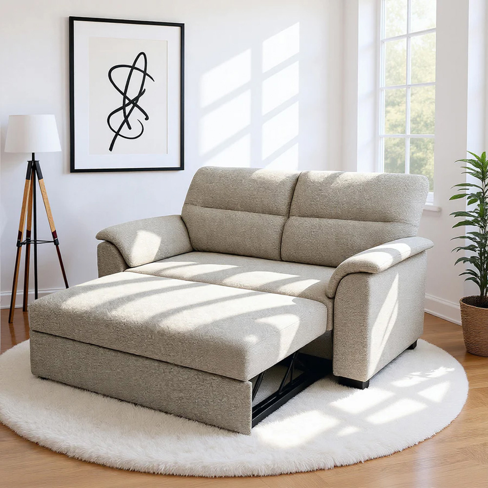 HGD Tivoli 2 Seater Oatmeal Woven Boucle Pull-Out Sofa Bed | Homebase