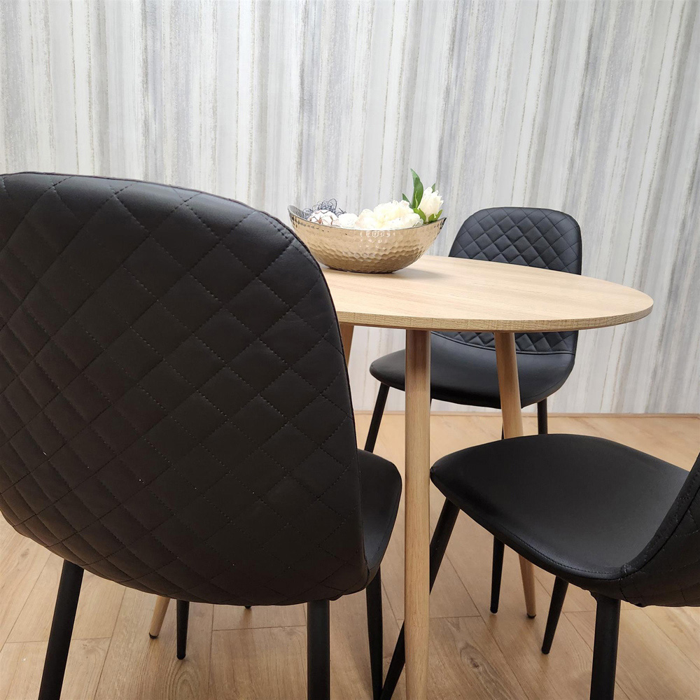 Portland Wood and Leather 4 Seater Dining Set Black and Beige Image 4