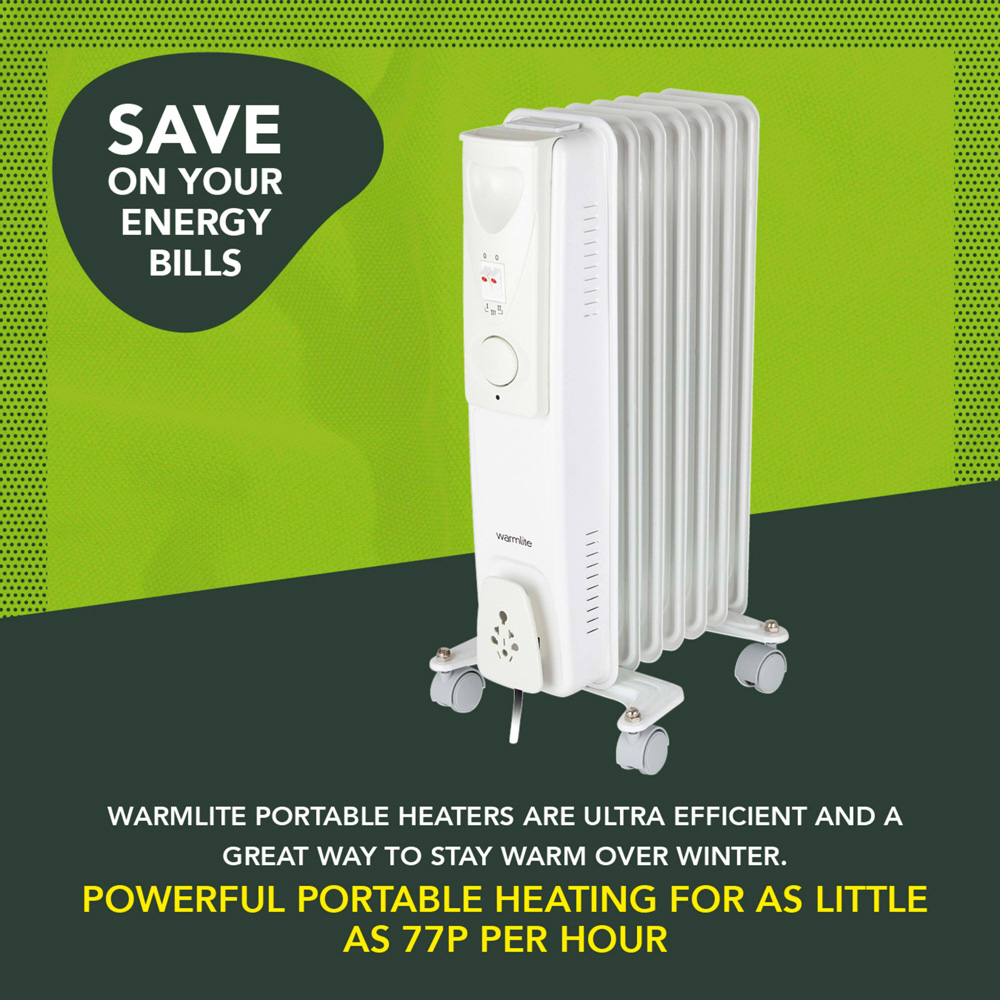 Warmlite 7 Fin White Oil Filled Radiator with Adjustable Thermostat 1500W Image 4