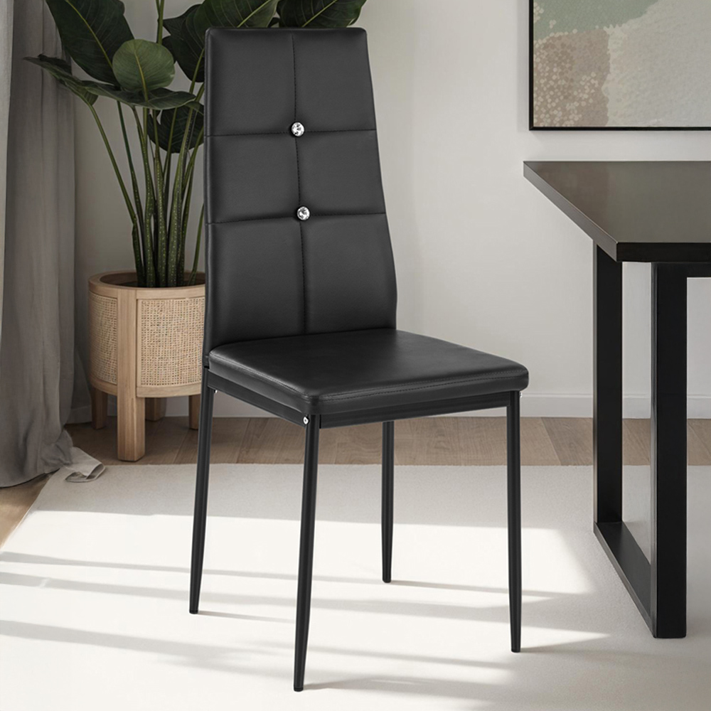 tectake Set of 8 Black Rhinestone Highlight Dining Chairs Image 1