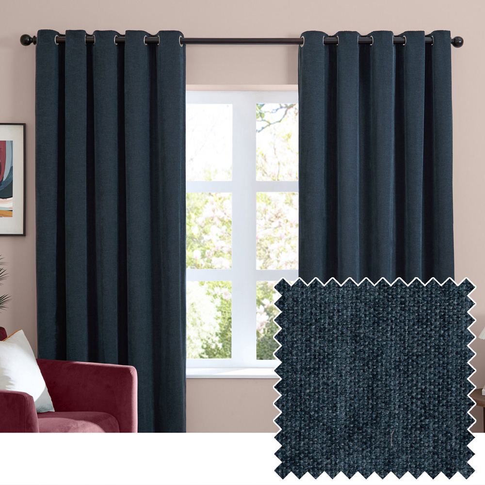 Furn Navy Soft Chenille Blackout Eyelet Curtains 168 x 183cm Image 6