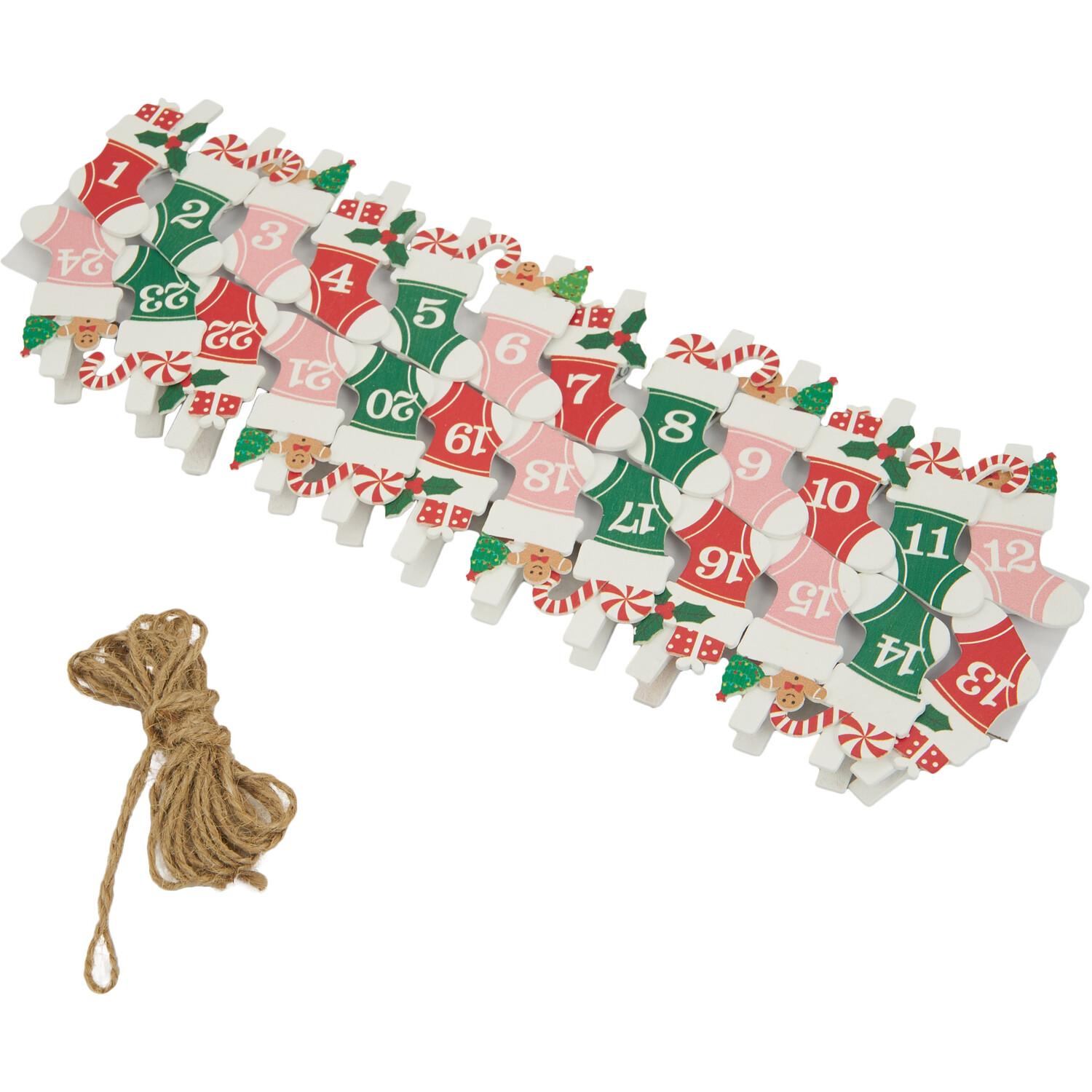 Pack of 24 Christmas Stocking Advent Pegs Image 2
