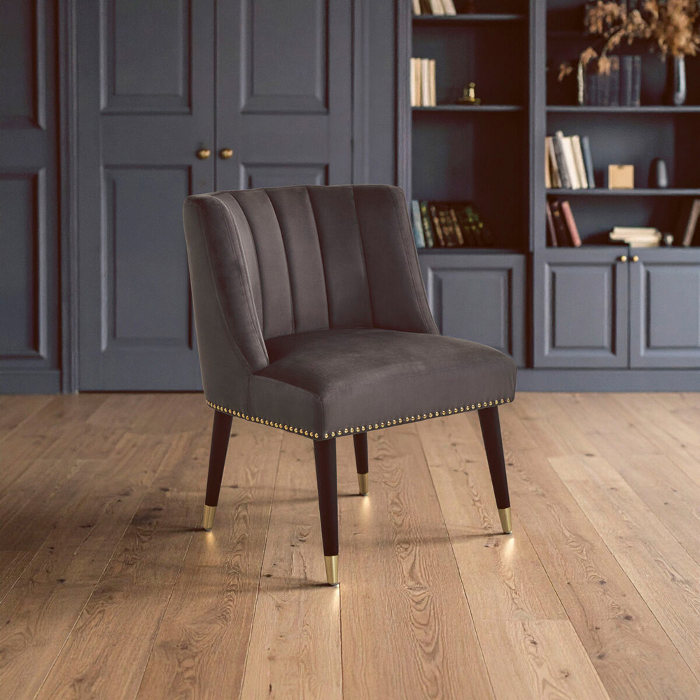 Premier Housewares Doucet Grey Velvet Dining Chair with Black Legs Image 4