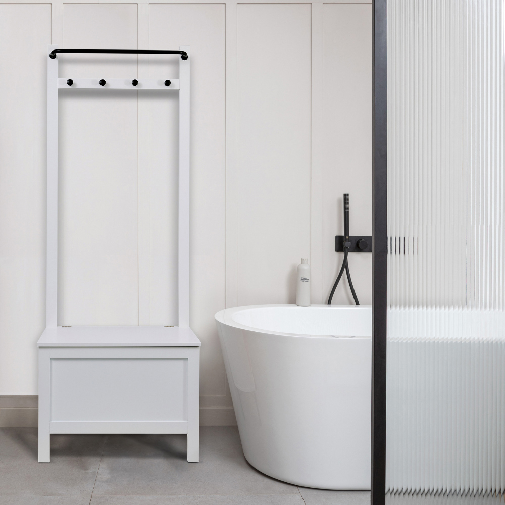 Noa and Nani Karlstad Single Door White Bathroom Cabinet with Coat Hooks and Rail Image 8