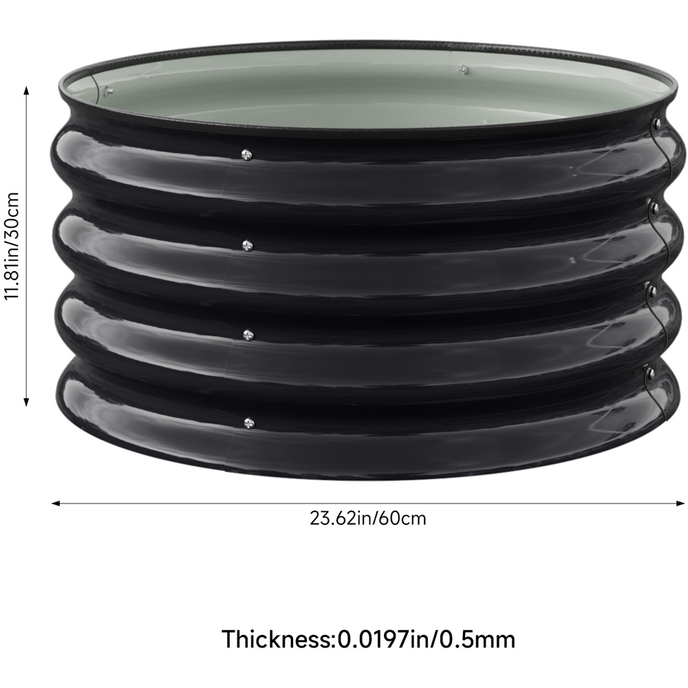 Living and Home Black Round Metal Raised Garden Bed with Open Bottom 60 x 30cm 2 Pack Image 8