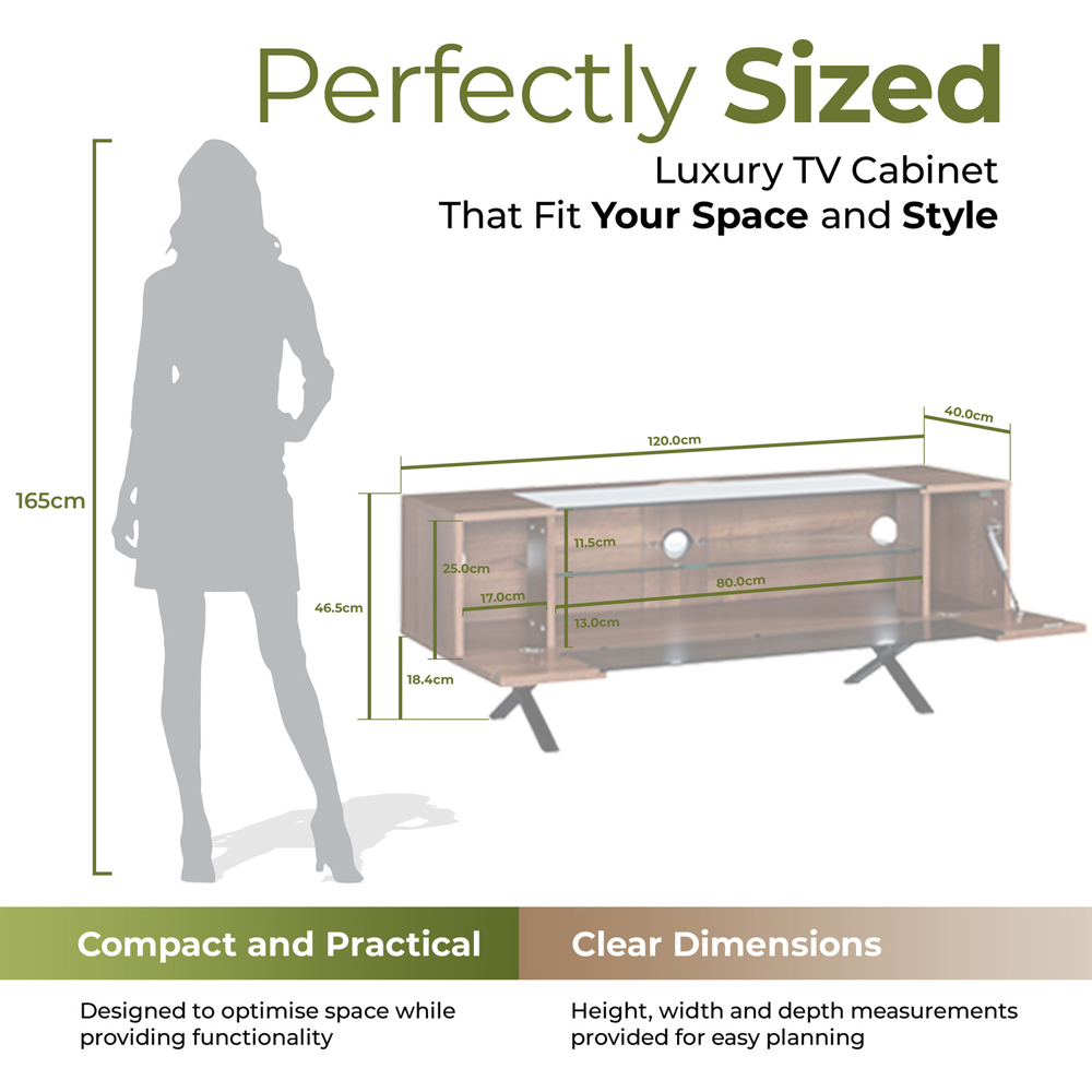 Centurion ADONIS Walnut and Black Contrast Beam-Thru Remote-Friendly Door TV Cabinet Image 9