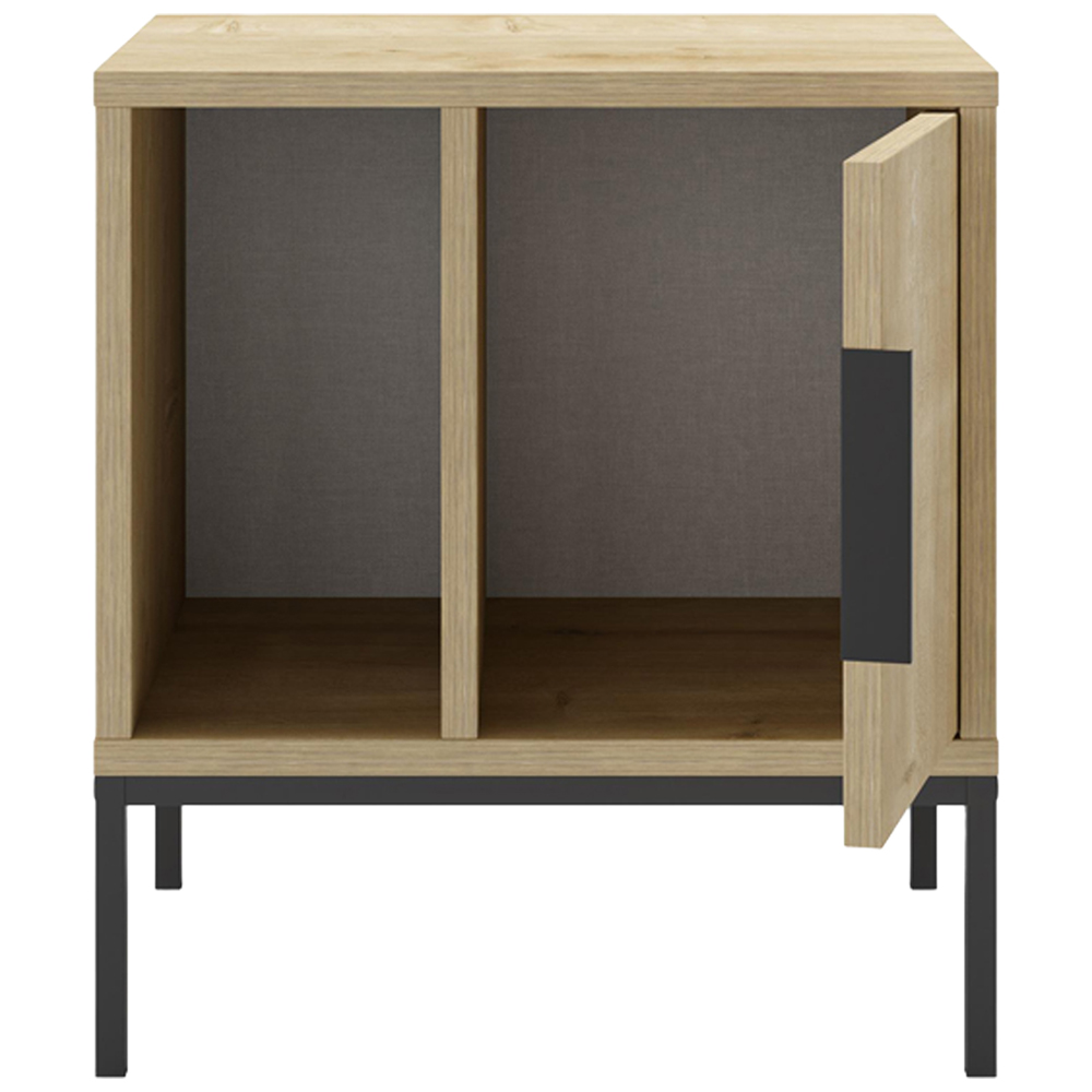 Decortie Glynn Single Door Single Shelf Oak Nightstand with Metal U Leg Image 3