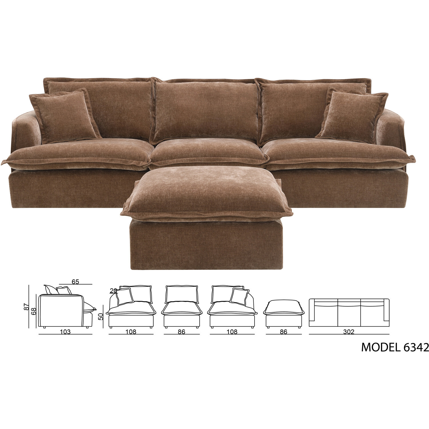 Molly 3 Seater Sofa with Ottoman - Brown Image 10