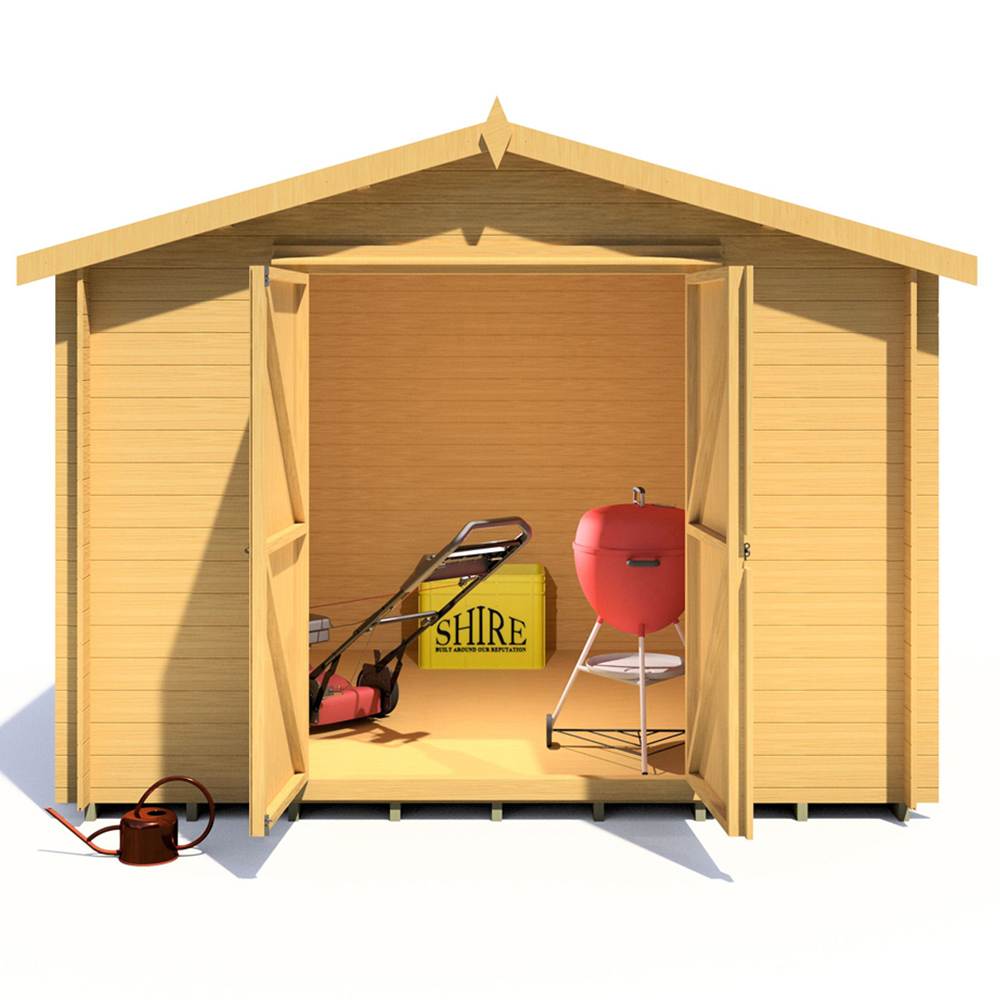 Shire Bradley 10 x 10ft Double Door Wooden Log Cabin Image 3