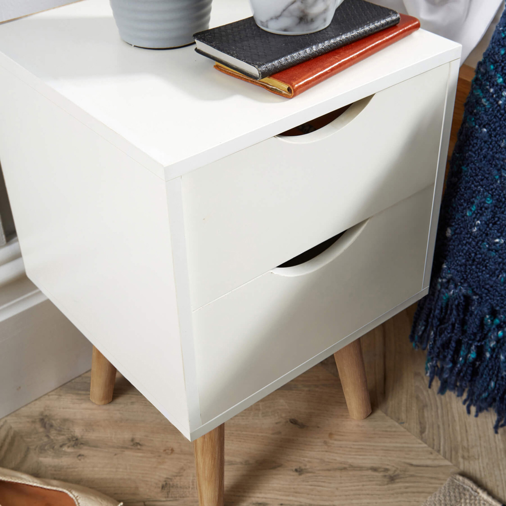 Home Source Boden 2 Drawer White Bedside Table Image 5