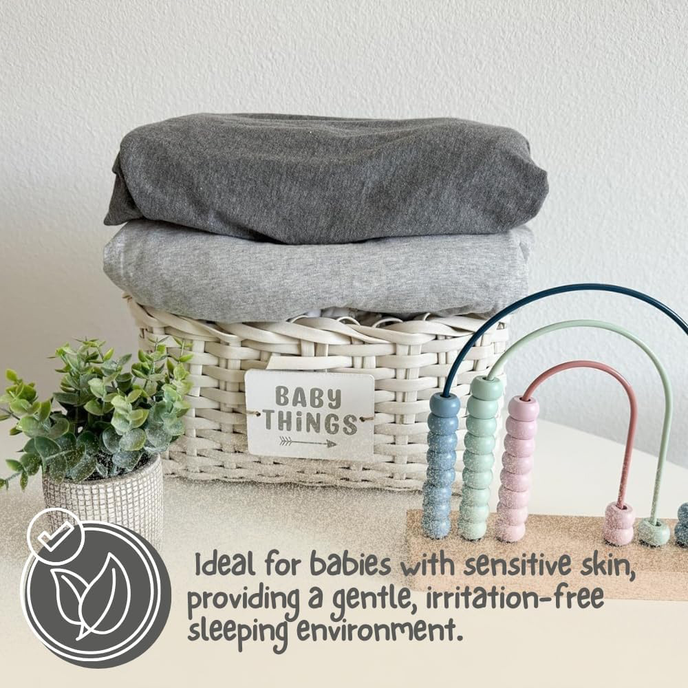 MHG Living Grey and Silver Jersey Cotton Fitted Cot Bed Sheet 120 x 60cm 2 Pack Image 6