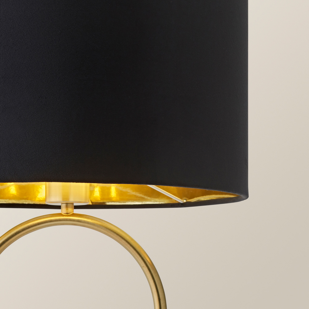 ValueLights Antonia Black Velvet and Gold Drum Shade Brushed Gold Oval LED Table Lamp Image 3