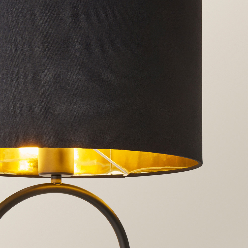 ValueLights Antonia Black with Gold Inner Drum Shade Matte Black Oval Table Lamp with Bulb Image 3