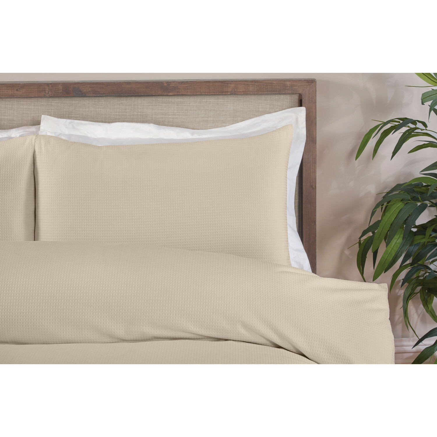 Divante King Natural Belgravia Waffle Duvet Cover and Pillowcase Set Image 2