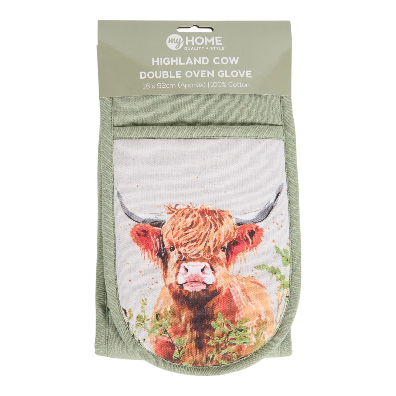 The Highland Cow Double Oven Glove Green Image 1