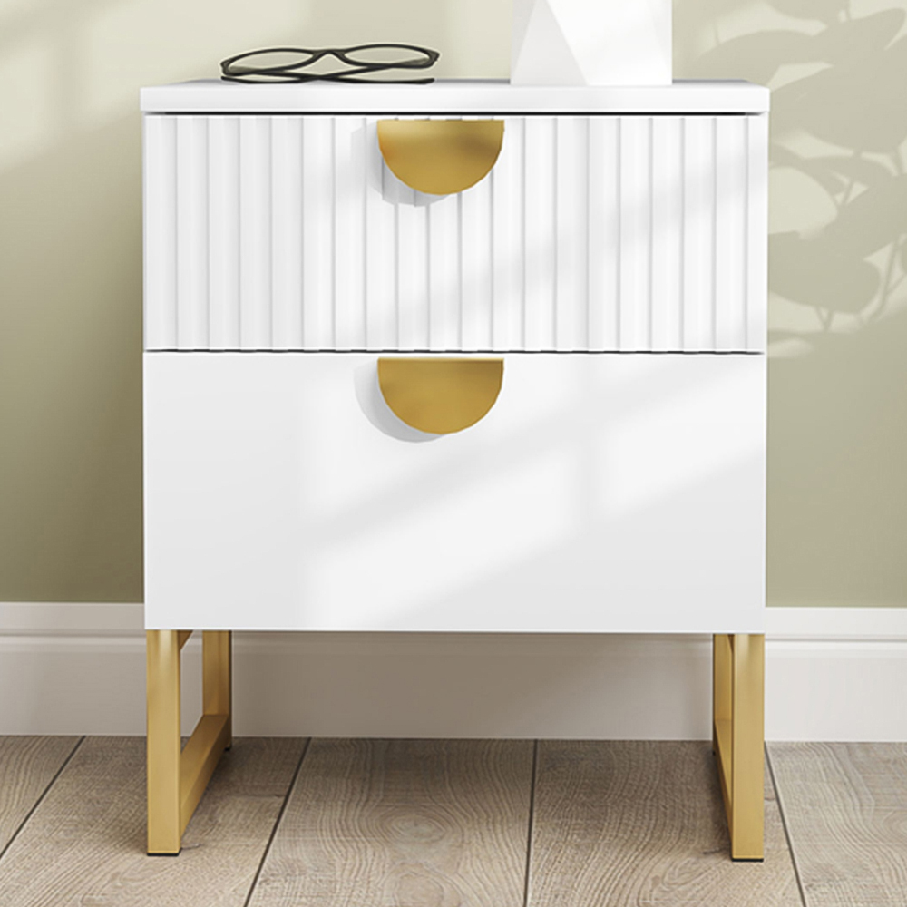 Portland 2 Drawer White Bedside Table Image 1