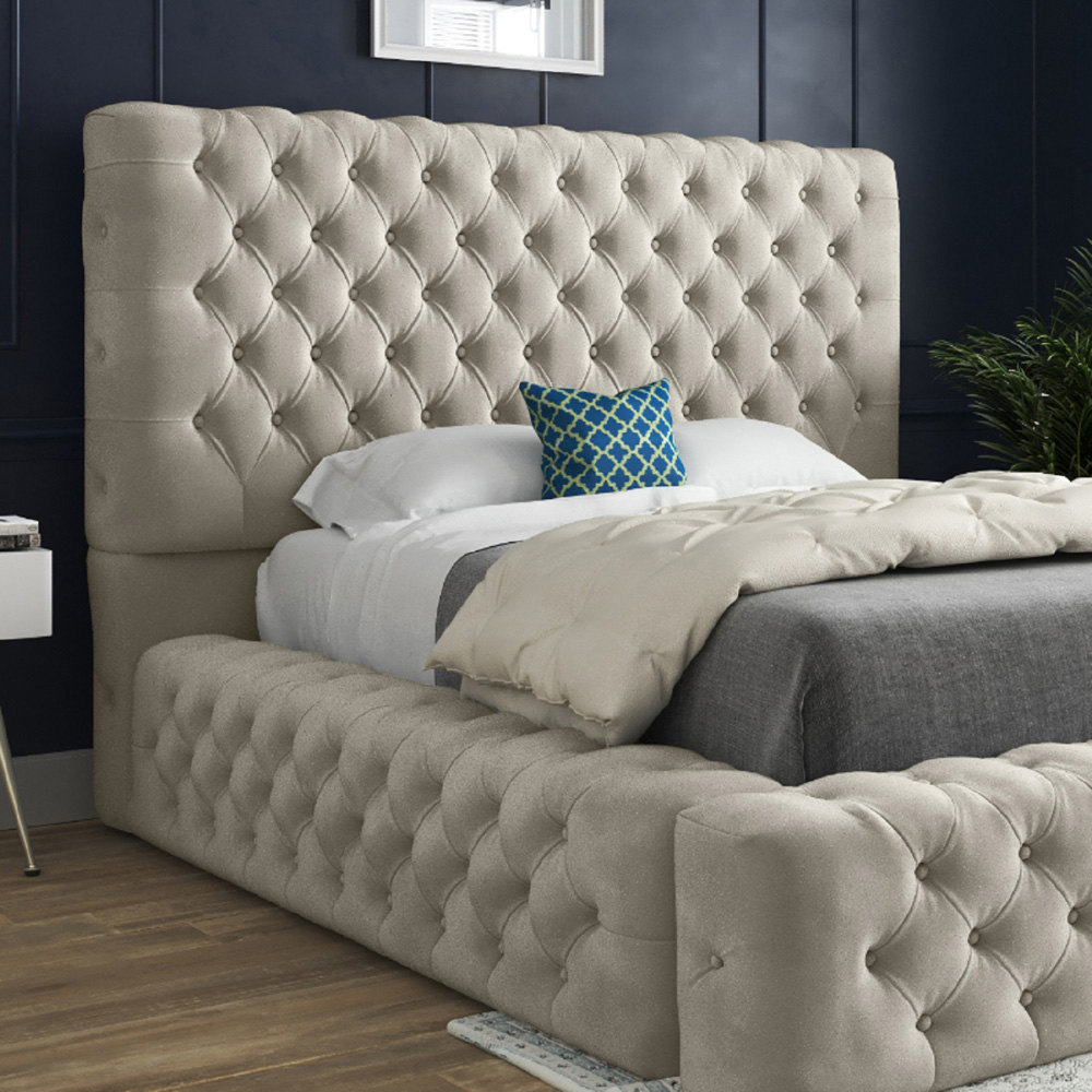 Grand Milan Silver Small Single Upholstered Bed Frame with Pleated Chesterfield Headboard Image 3