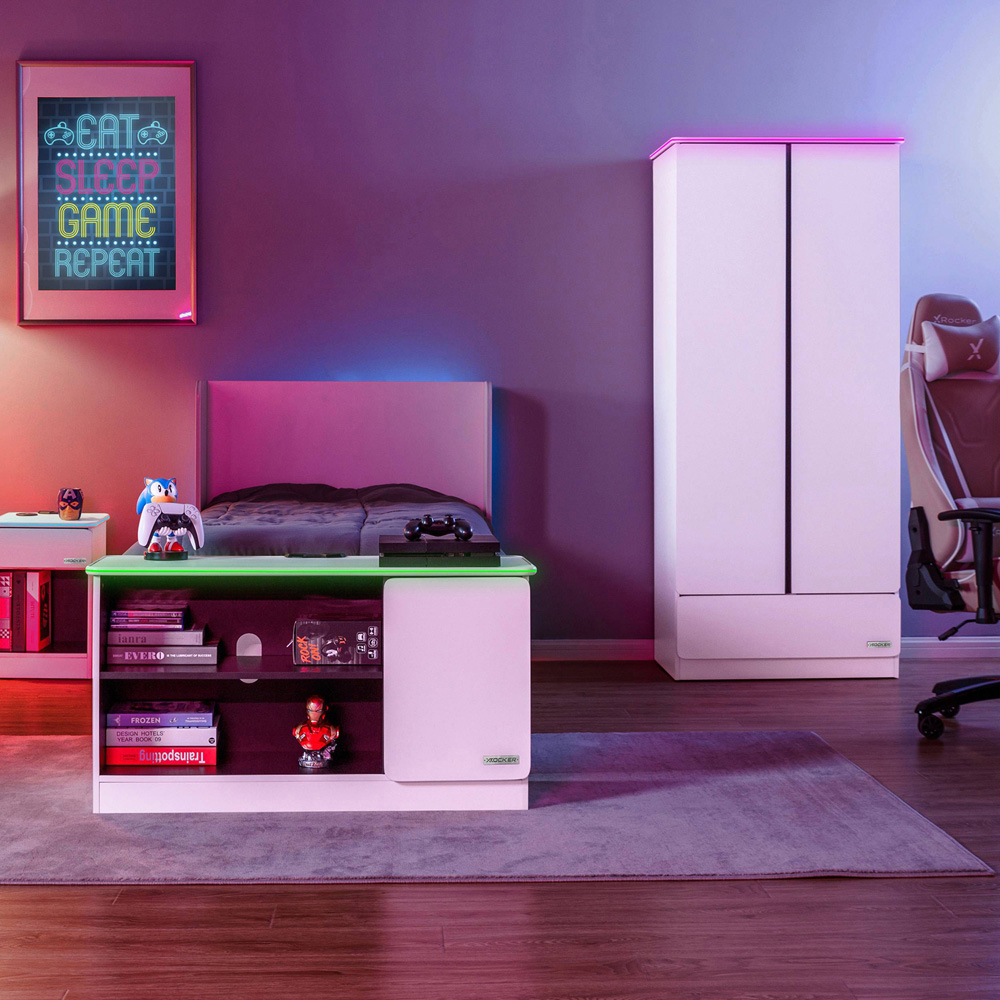 X Rocker Carbon-Tek 2 Door White Wardrobe with Neo Fibre LED Lights Image 6
