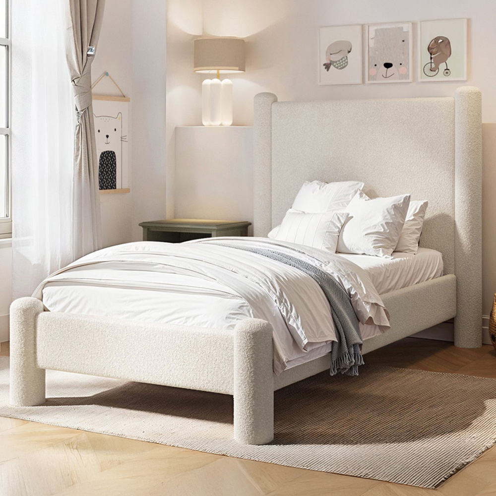 Flair Rayne Single Beige Boucle Fabric Pillar Bed Image 1