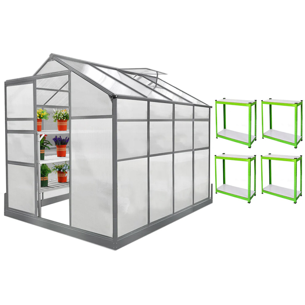 MonsterShop 6 x 8ft Greenhouse with Base and Racks Image 1