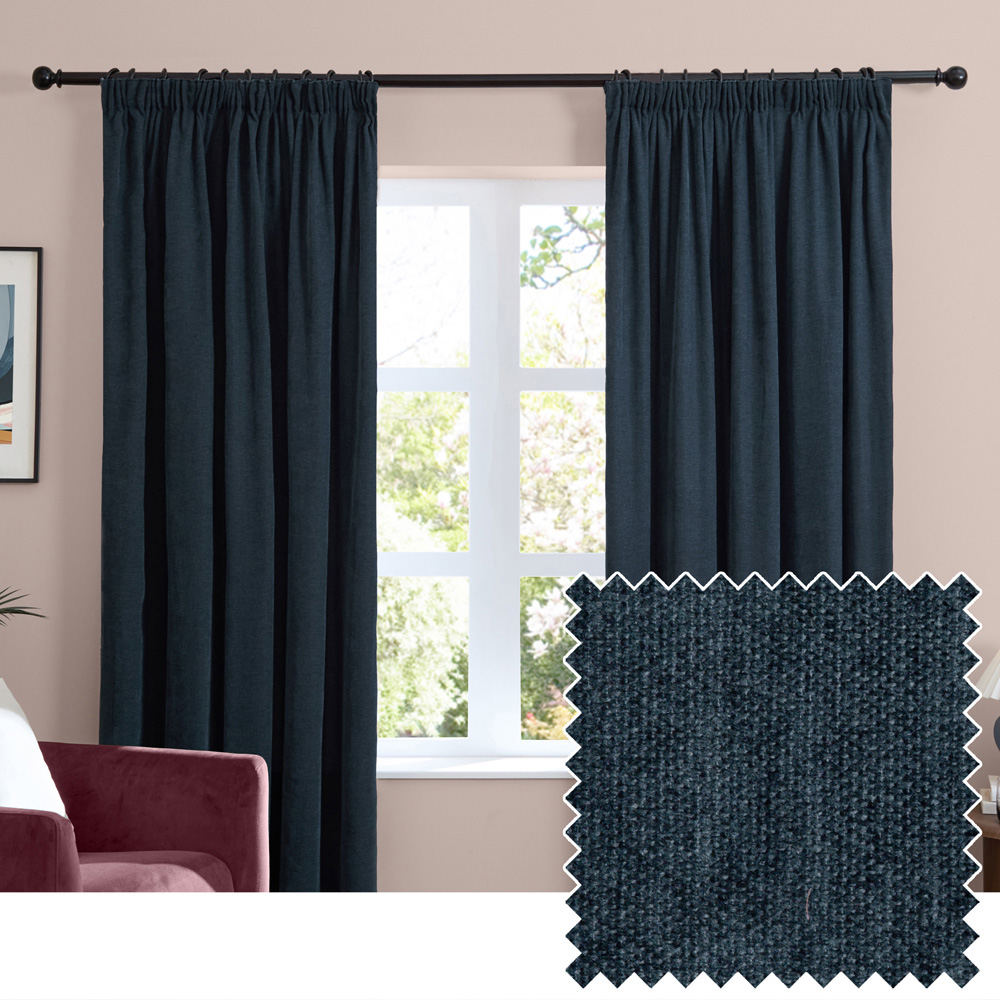 Furn Soft Chenille Navy Blackout Pencil Pleat Curtains 229 x 183cm Image 6