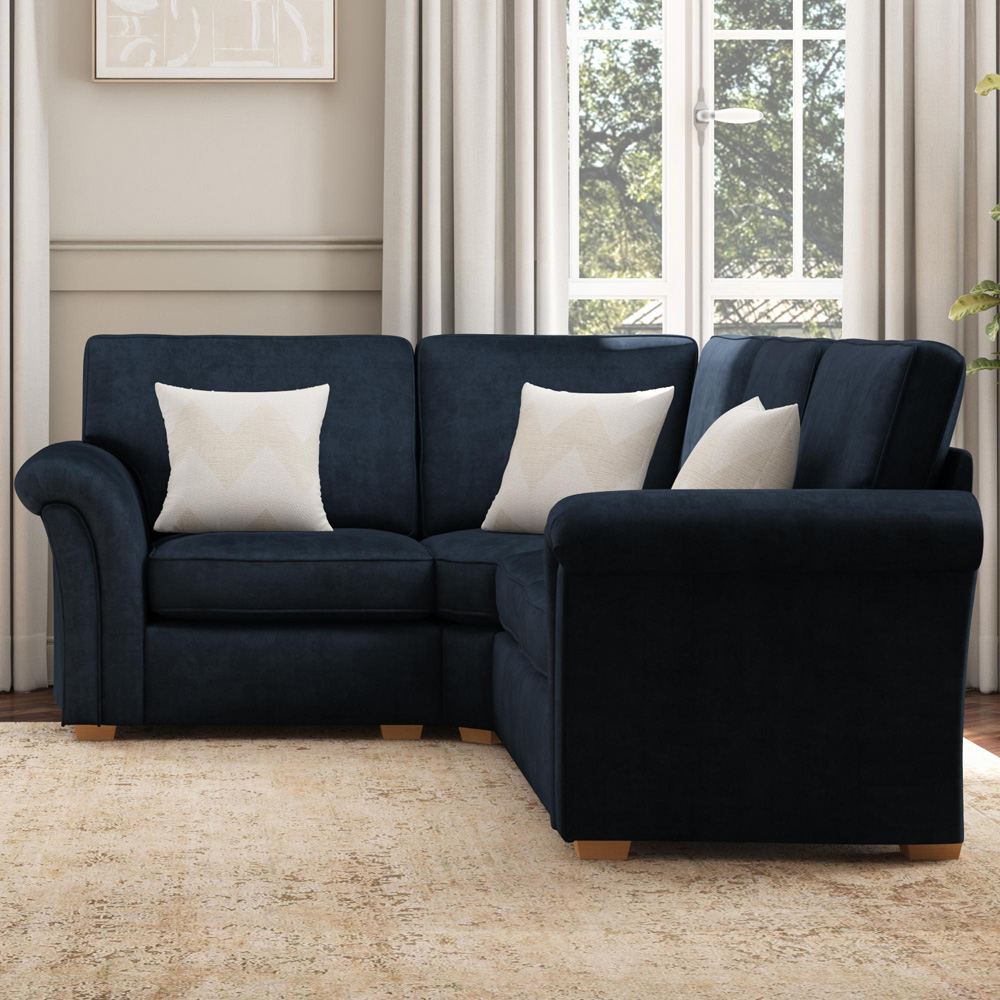 Castleacre 3 Seater Royal Blue Plush Velvet Right Hand Fixed Back Corner Sofa Image 5
