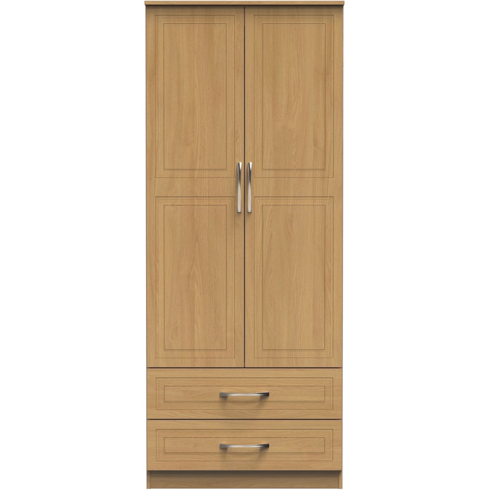 Crowndale Dorset 2 Door 2 Drawer Modern Oak Wardrobe Ready Assembled Image 3