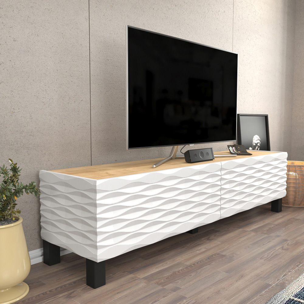 Decorotika Lerze 2 Door Oak and White TV Unit Image 3