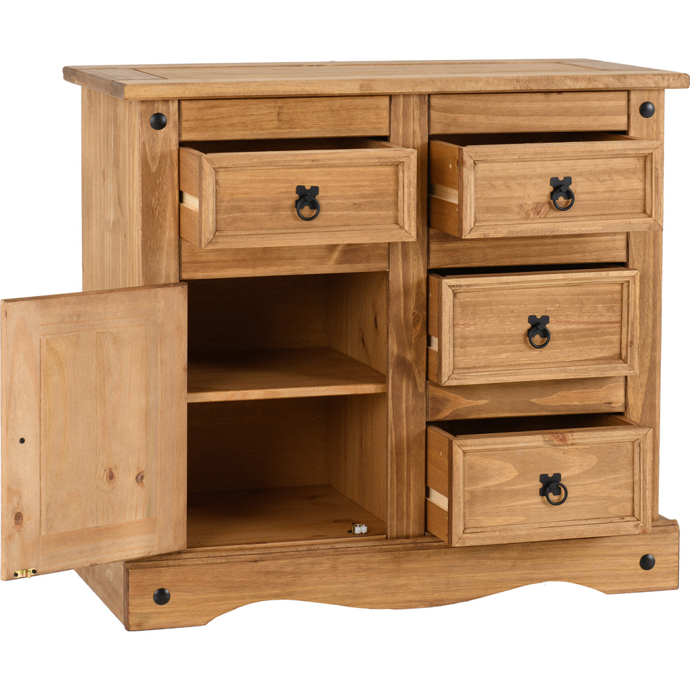 Seconique Corona Single Door 4 Drawer Distressed Waxed Pine Sideboard Image 4