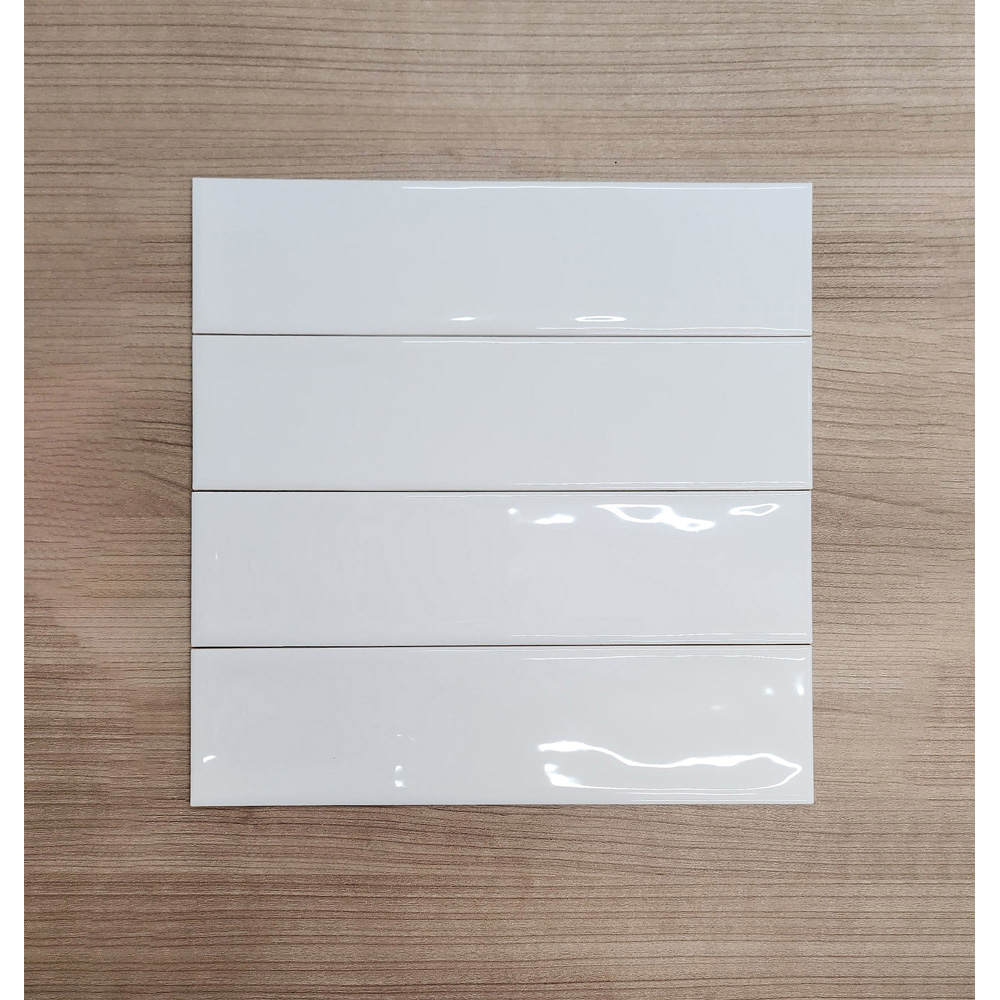 Top Ceramics Brilliant White Gloss Flat Bumpy Metro Ceramic Wall Tile 300 x 75mm Image 3