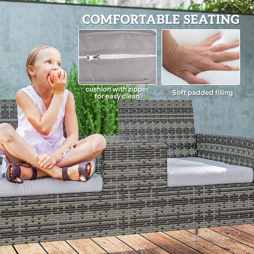 Outsunny 2 Seater Charcoal Grey Rattan Garden Bench with Glass Table Image 5