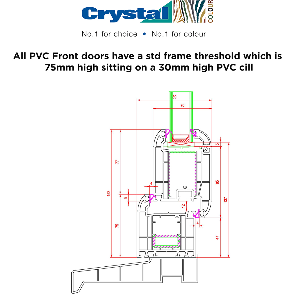 Crystal uPVC Front Door 4 panel 2 Glass Kensington Grey White Right Hand Obscure Glass 920x2090mm Image 6
