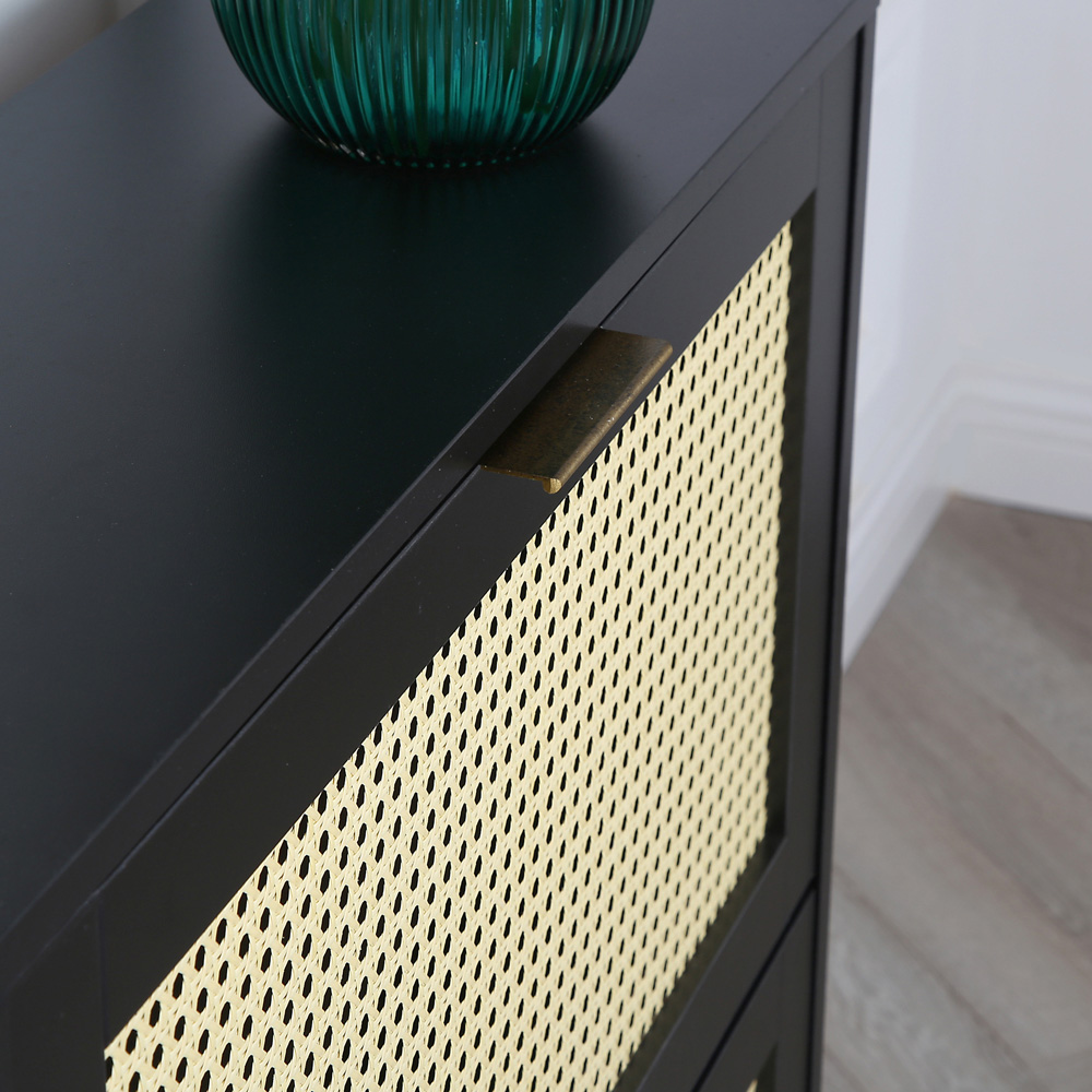 Craven 2 Drawer Black Shoe Cabinet with Cane Front Image 5