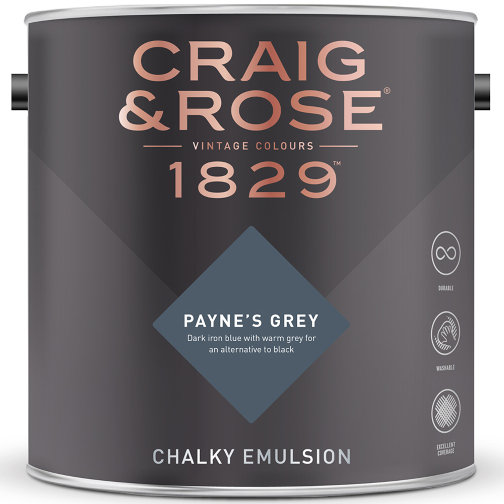 Craig & Rose Walls and Ceilings Payne's Grey Chalky Emulsion Paint 5L Image 2