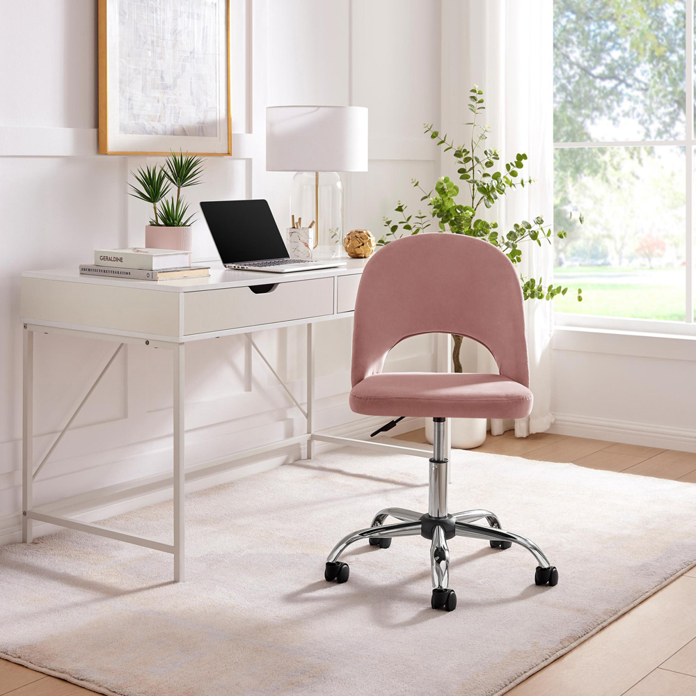 Furniturebox Courtez Pink Velvet and Silver Office Chair Image 7