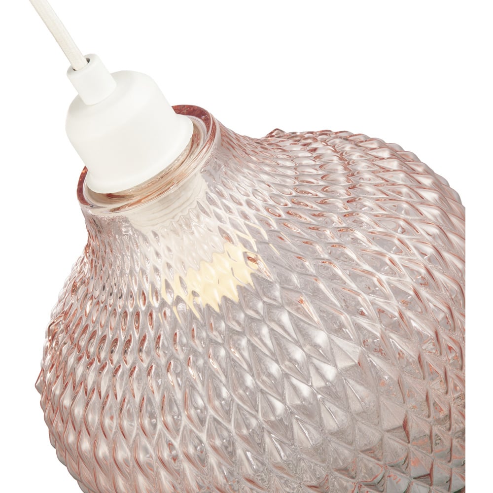 Happy Homewares Soft Blush Pink Curvy Diamond Etched Glass Pendant Shade Image 5