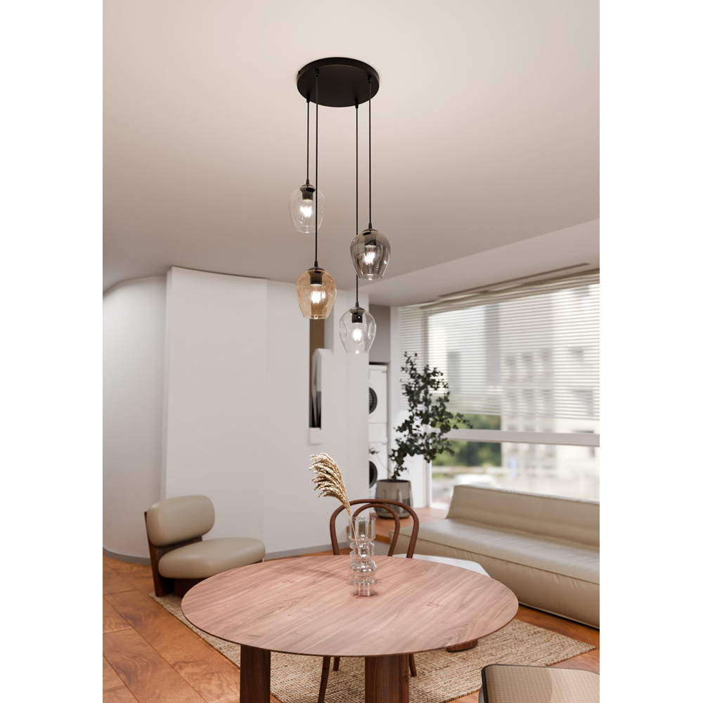 Emibig Istar Prem 4 Light Transparent Graphite and Amber Shade Black E27 Ceiling Pendant Light Image 6