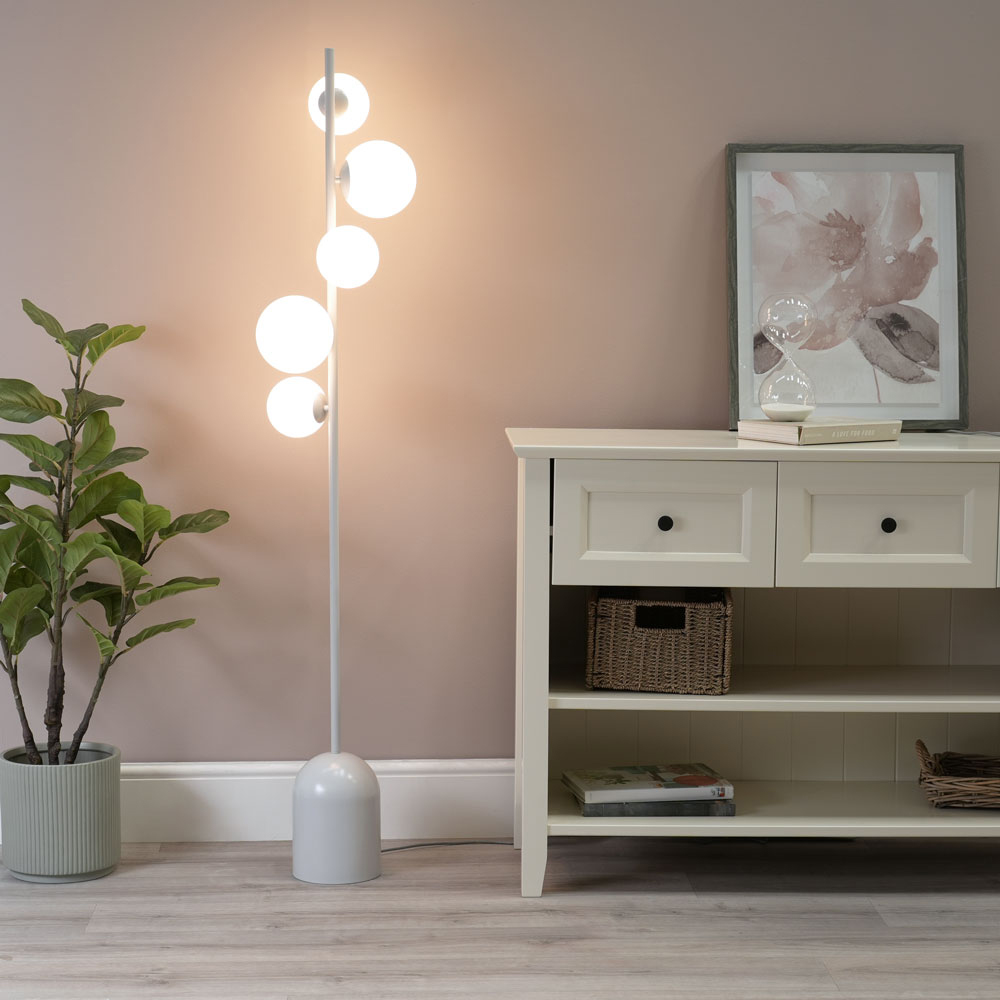 ValueLights Marlow 5 Way Oyster Grey Opaque Globe LED Floor Lamp Image 2