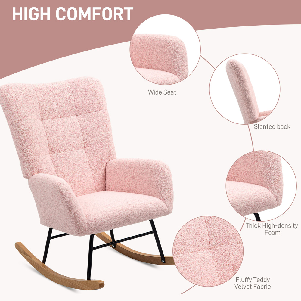 Portland Light Pink Modern Rocking Chair with Backrest Image 8