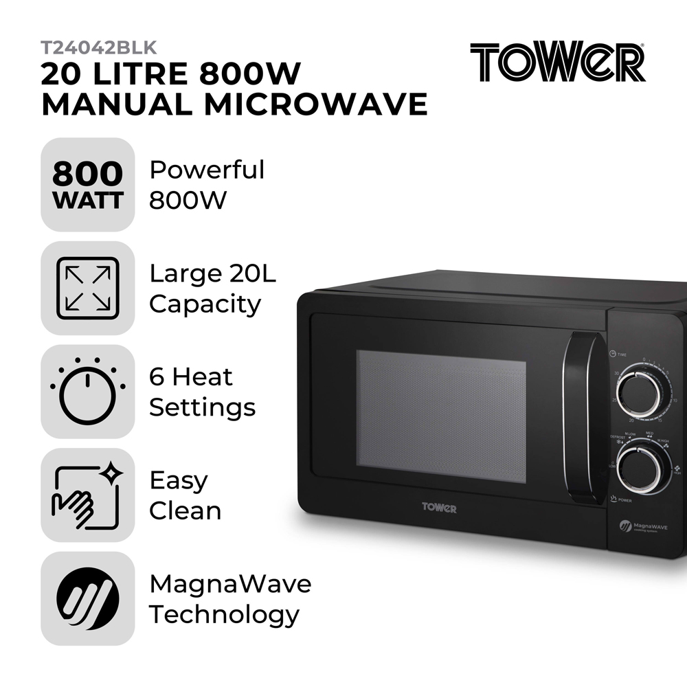 Tower Sonar EEJB341 Black 20L Microwave with 2 Slice Toaster and 1.7L Kettle Set Image 8